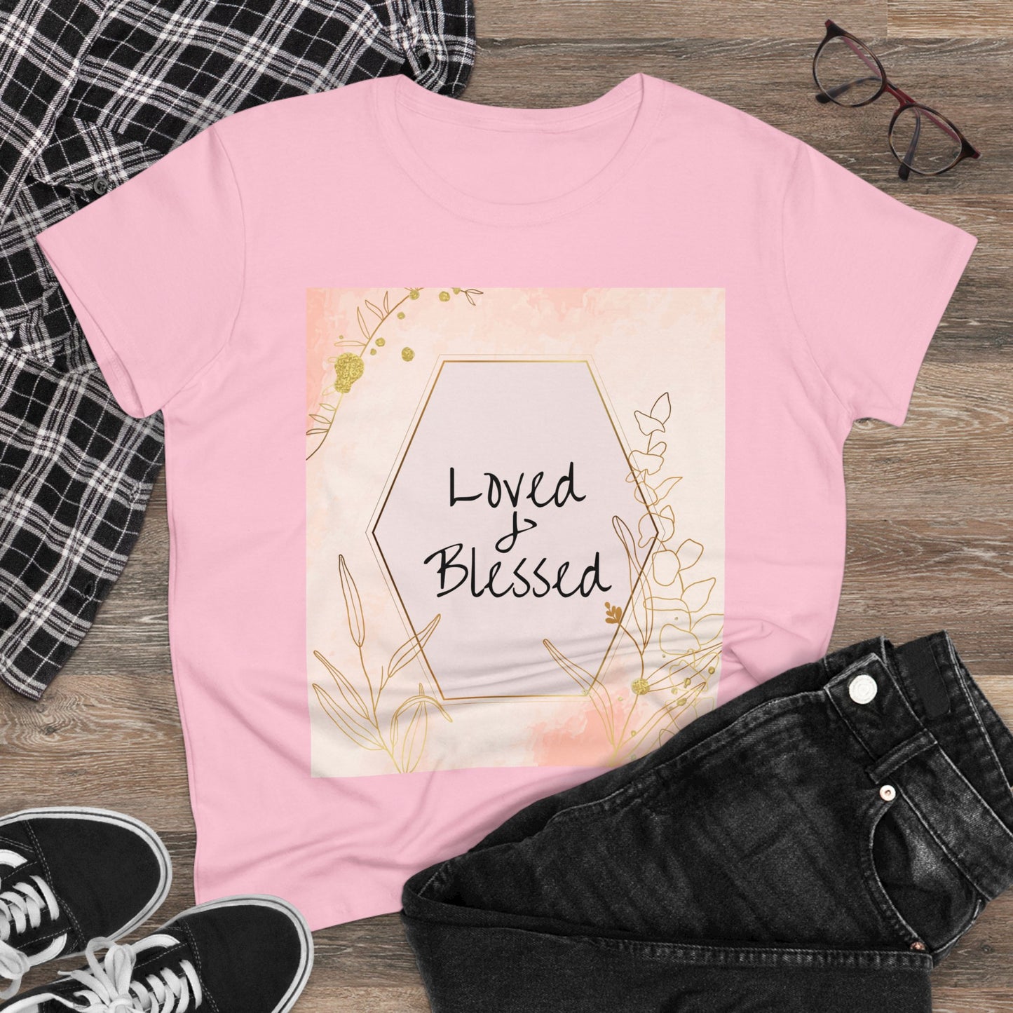 Loved and Blessed Women's Midweight Cotton Christian Tshirt