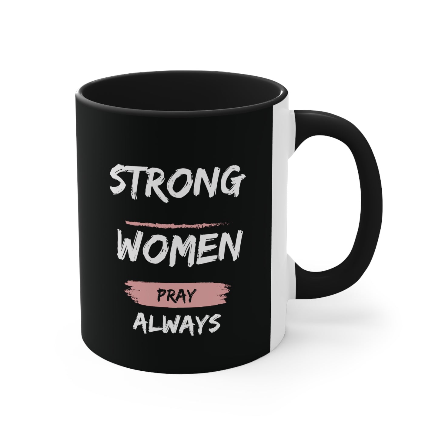 Strong Women Pray Christian Mug with Bible Verse Accent Coffee Mug, 11oz