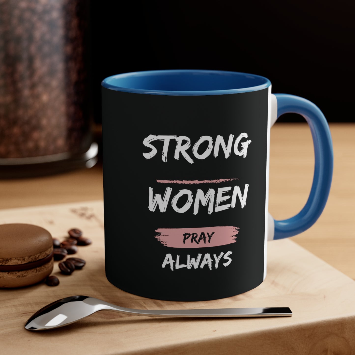 Strong Women Pray Christian Mug with Bible Verse Accent Coffee Mug, 11oz