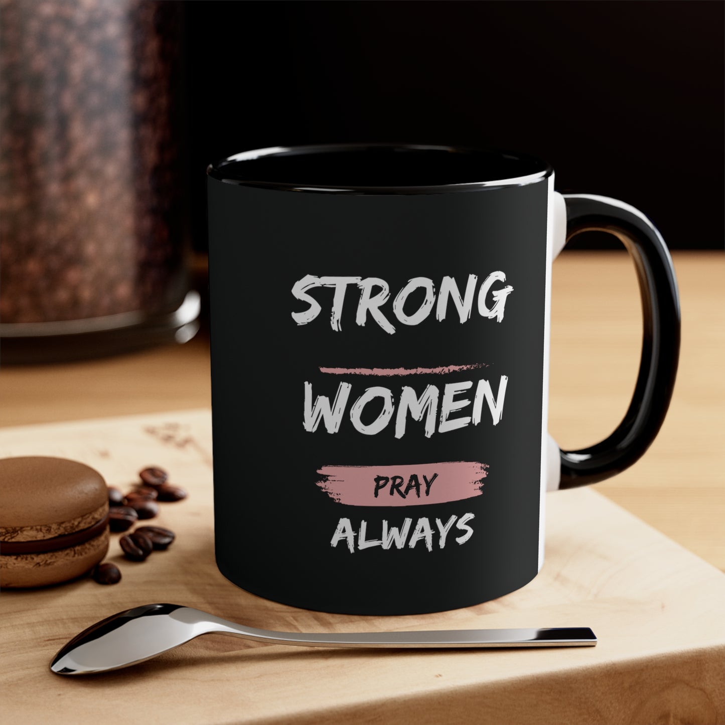 Strong Women Pray Christian Mug with Bible Verse Accent Coffee Mug, 11oz