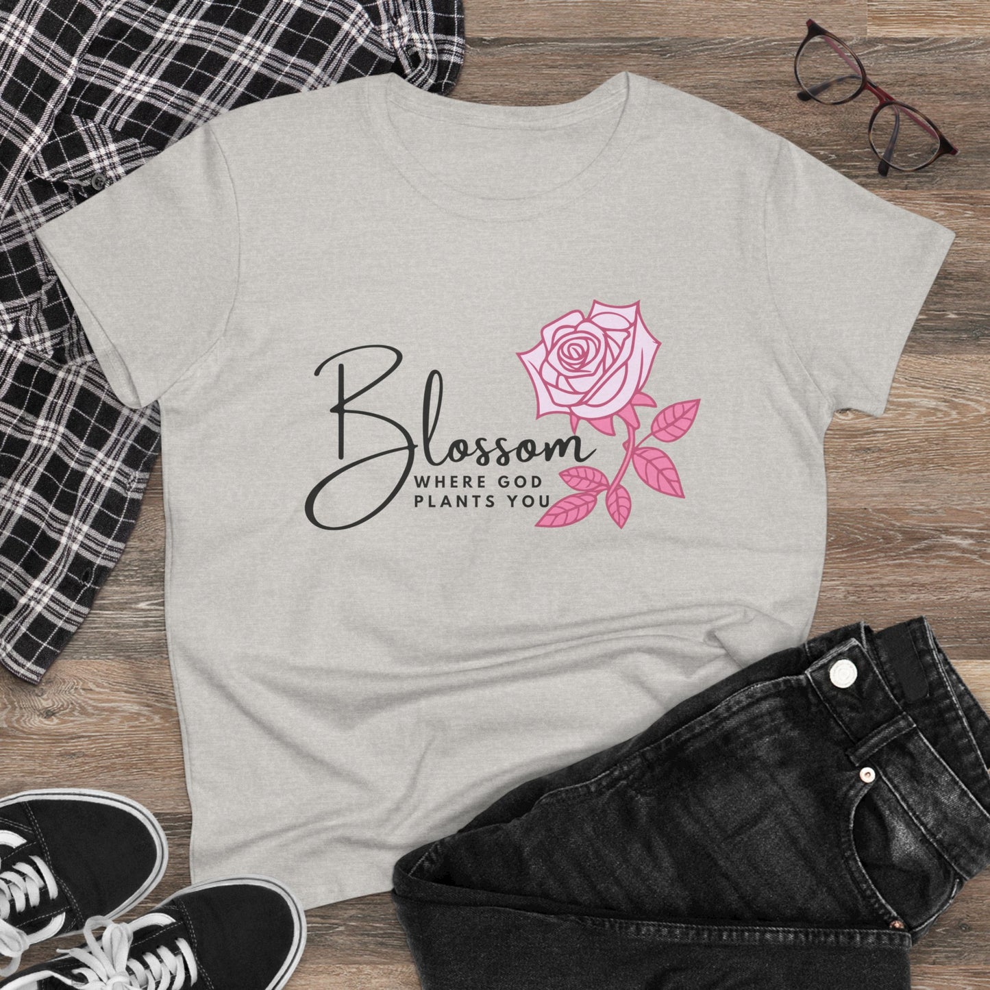 Blossom Where You Are Planted Midweight Cotton Tshirt for Women