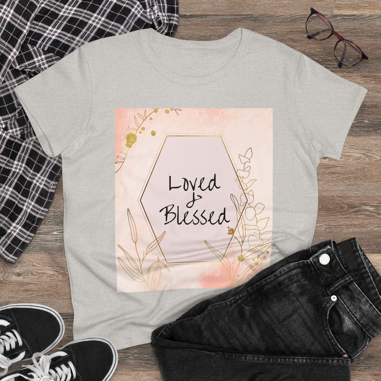 Loved and Blessed Women's Midweight Cotton Christian Tshirt