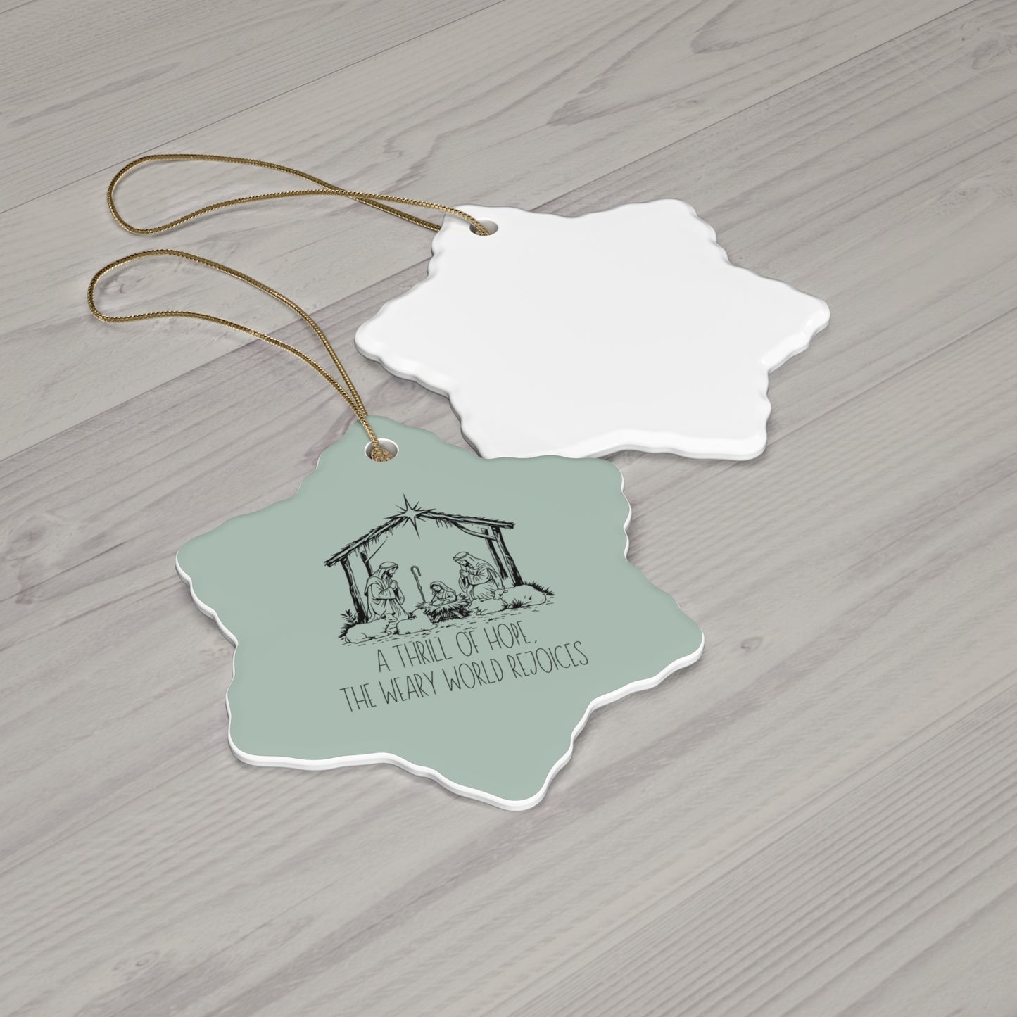 Ceramic Ornament, Christian Christmas Nativity Decoration, A Thrill of Hope, Green Holiday Decor, Religious Ornament, Christmas Ornaments