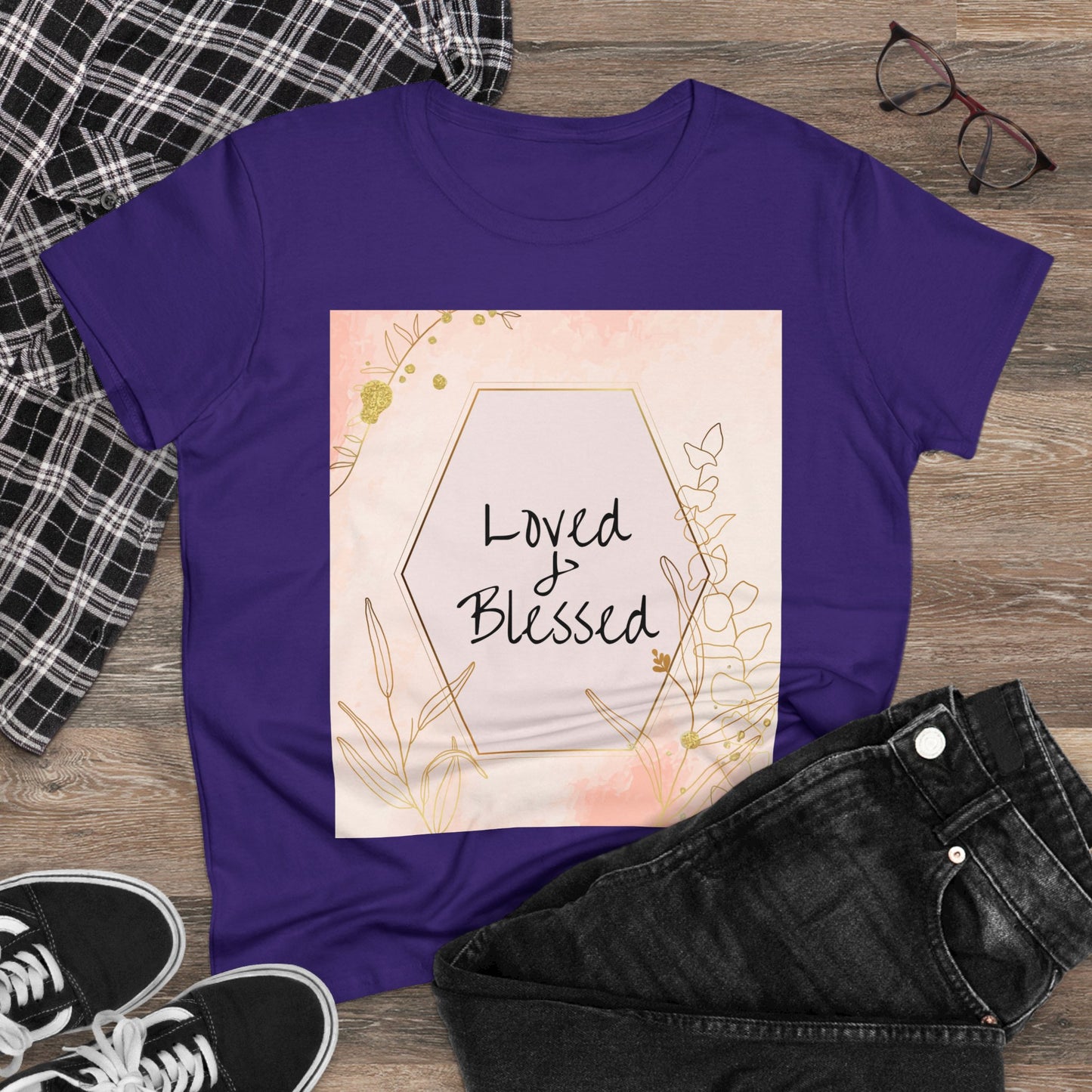 Loved and Blessed Women's Midweight Cotton Christian Tshirt