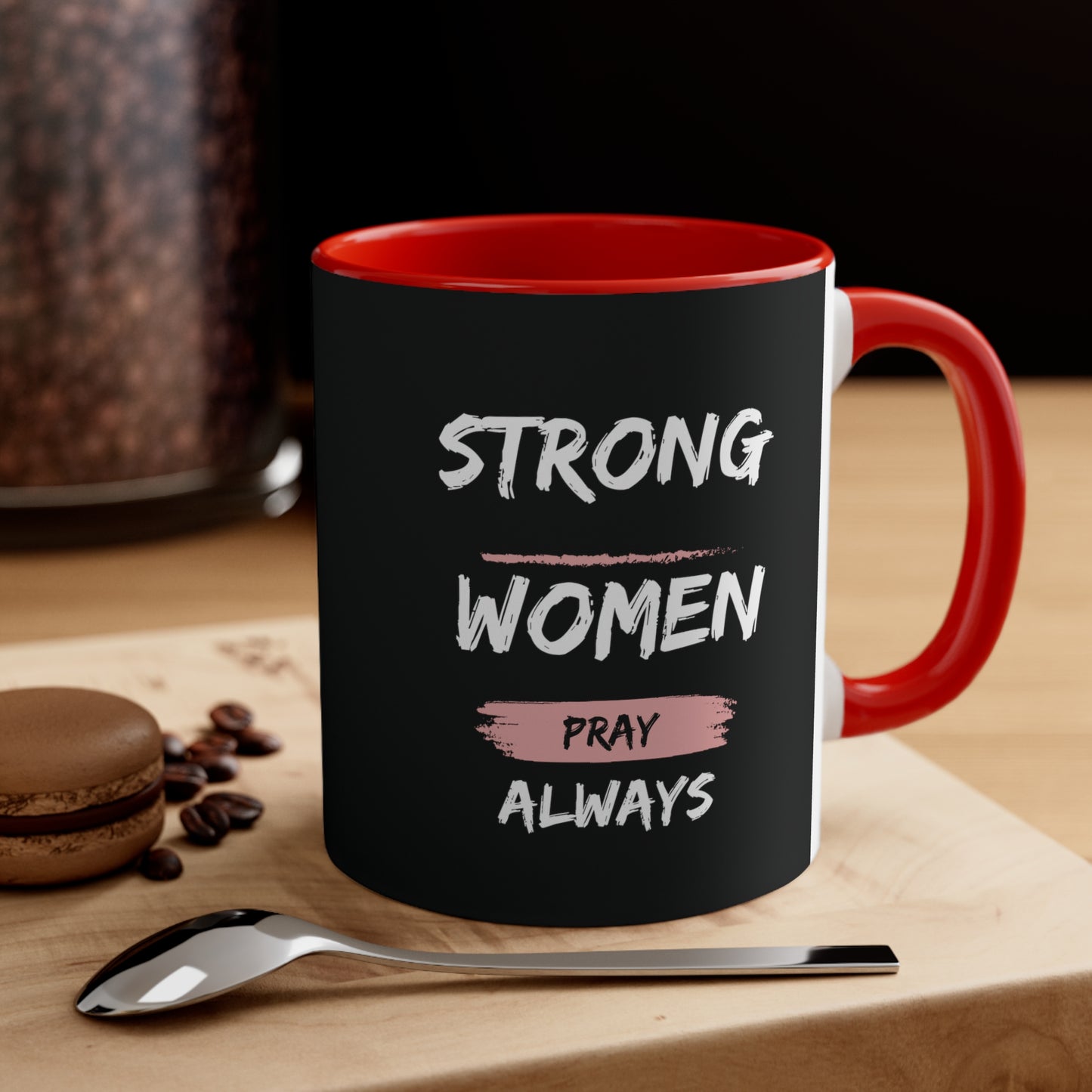 Strong Women Pray Christian Mug with Bible Verse Accent Coffee Mug, 11oz