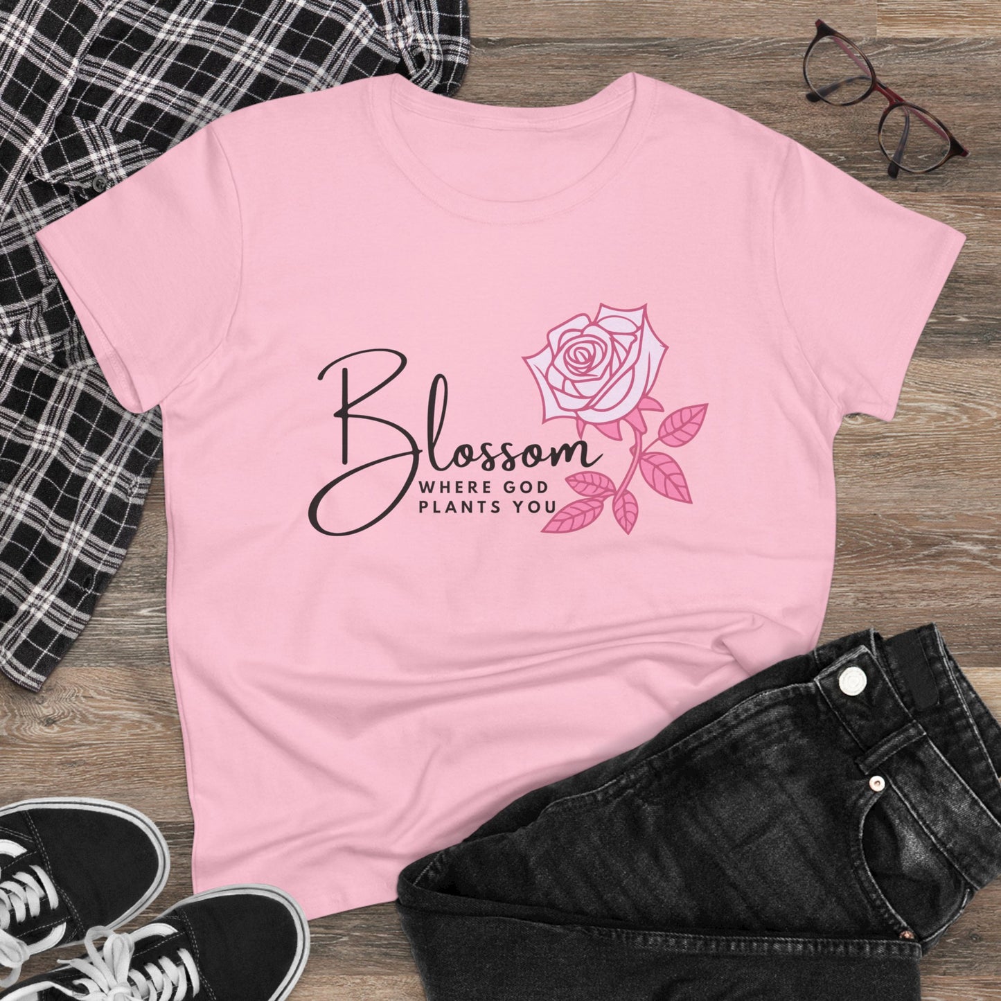 Blossom Where You Are Planted Midweight Cotton Tshirt for Women