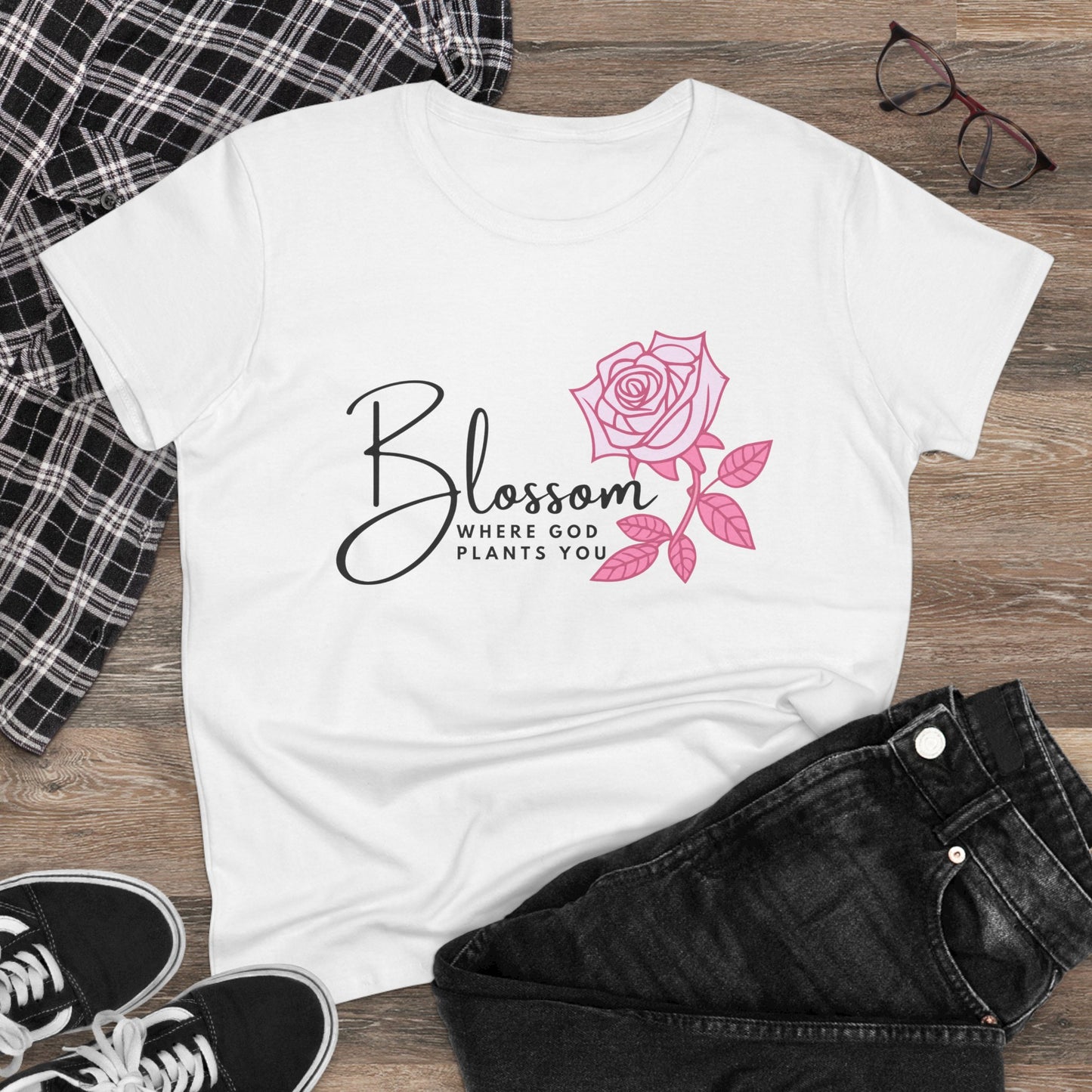 Blossom Where You Are Planted Midweight Cotton Tshirt for Women