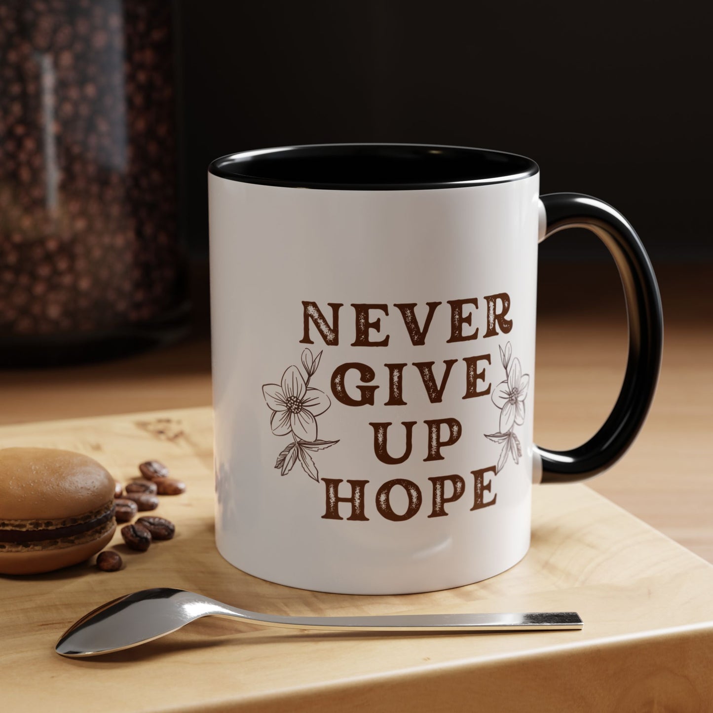 Never Give Up Hope Christian coffee mug