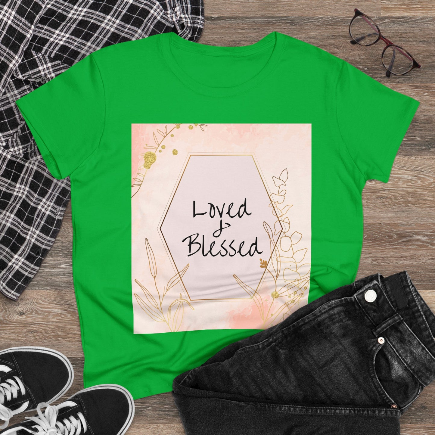 Loved and Blessed Women's Midweight Cotton Christian Tshirt