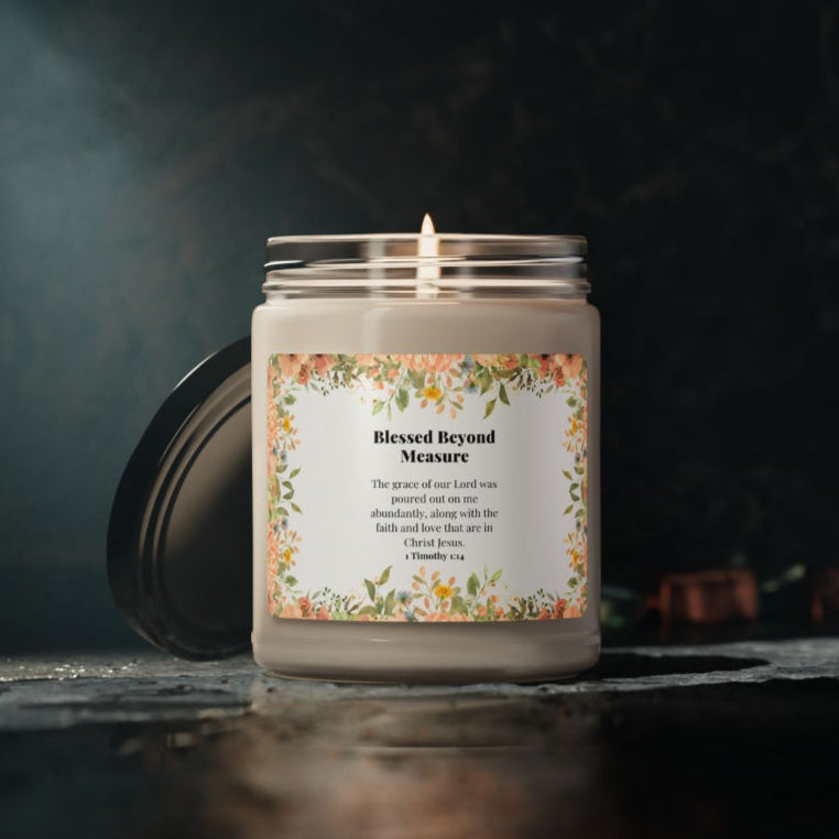 Blessed Beyond Measure Christian Gifts for Women Christian Scented Candles with Scripture Scented Candle Gifts for Home Decor Scented Soy Wax Candle for Home 9oz