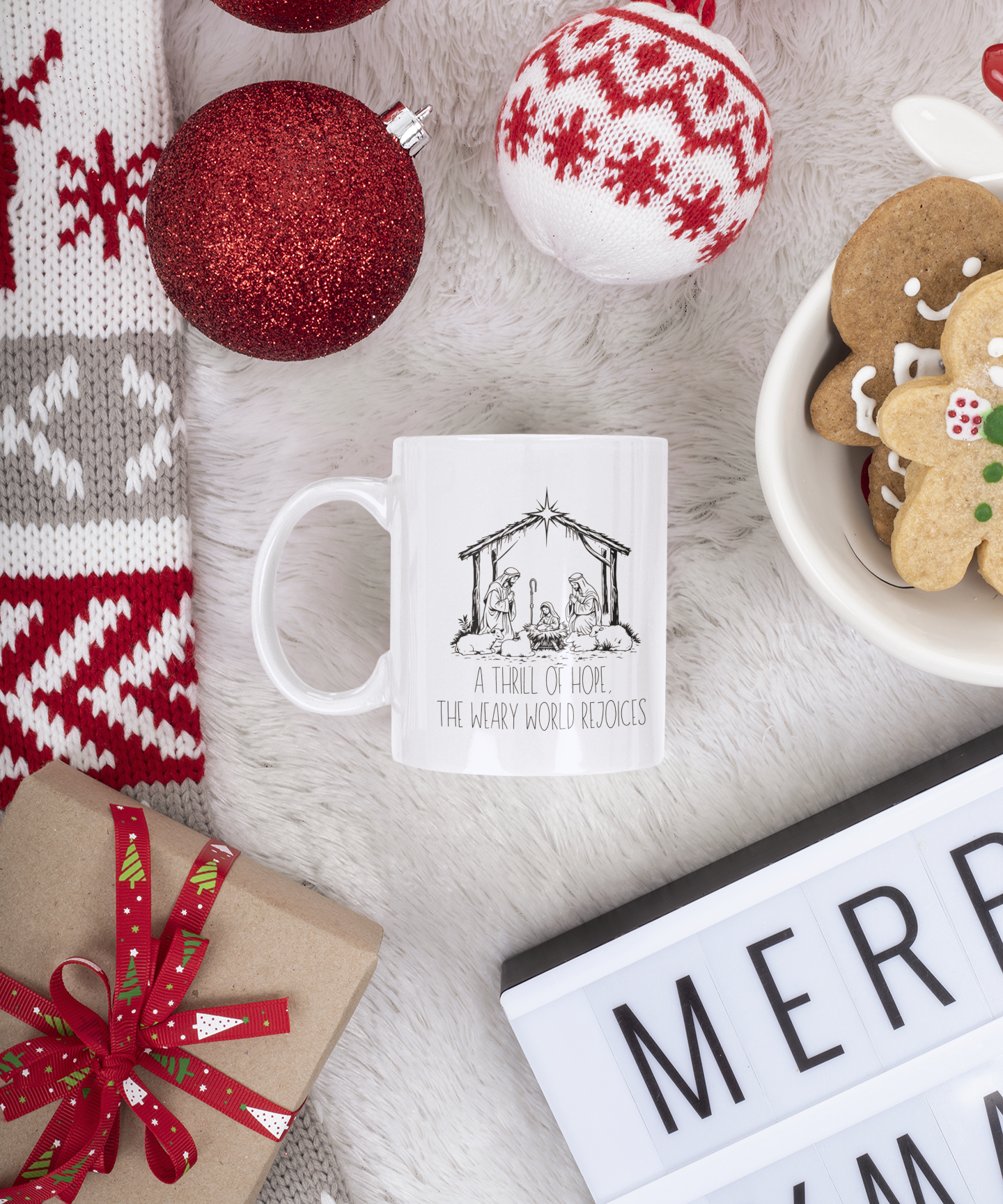 Christmas Christian Coffee Mug 11oz, A Thrill of Hope Nativity Mug, Religious Christmas Mug Gift, Nativity Mug, Christmas Mug Gift