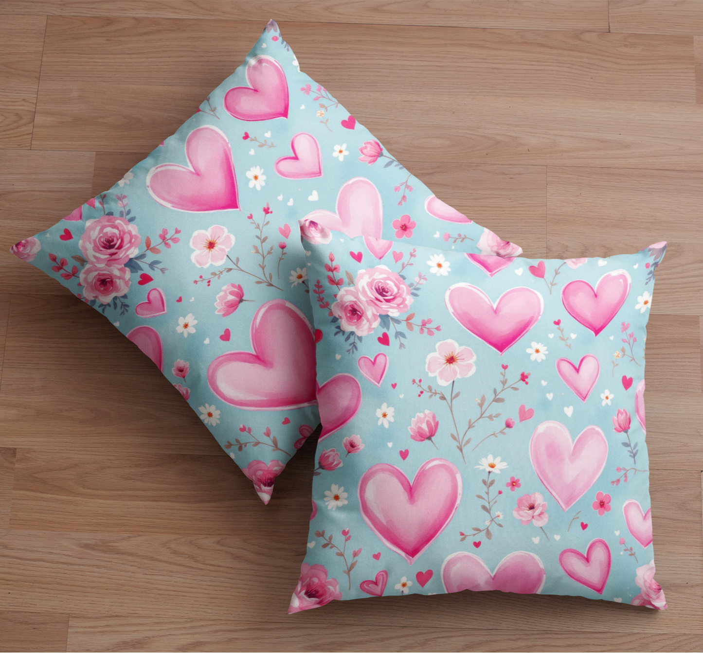 Pink and Blue Love Heart Throw Pillow, Valentine's Day Cushion