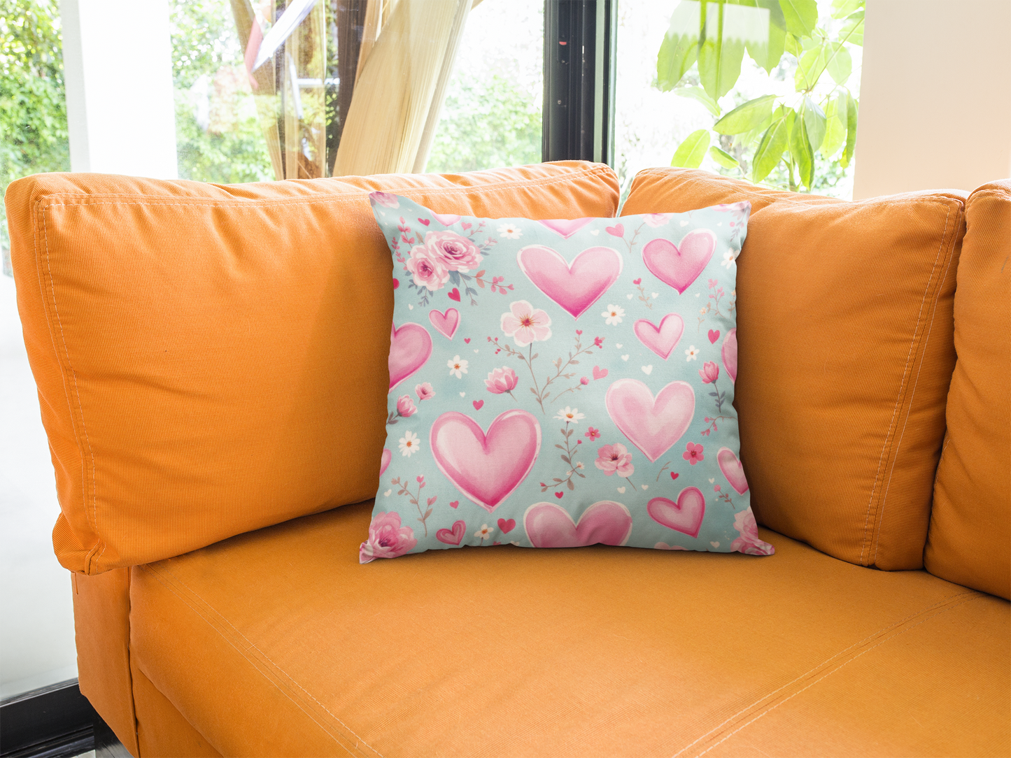 Pink and Blue Love Heart Throw Pillow, Valentine's Day Cushion