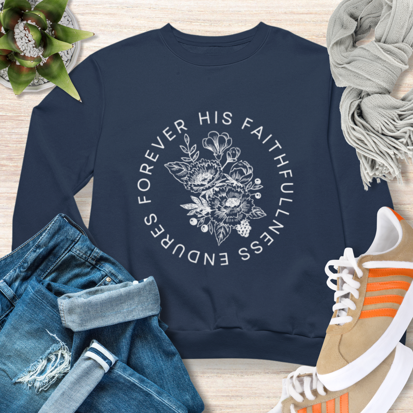 His Love Endures Forever Minimalist Christian Sweatshirt