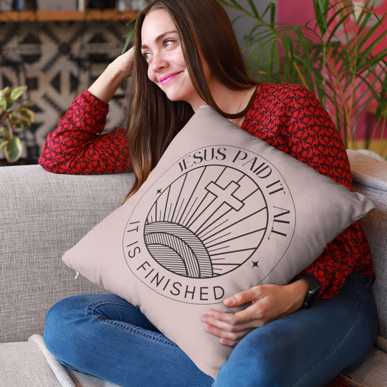 Jesus Paid It All Minimalist Christian Throw Pillow