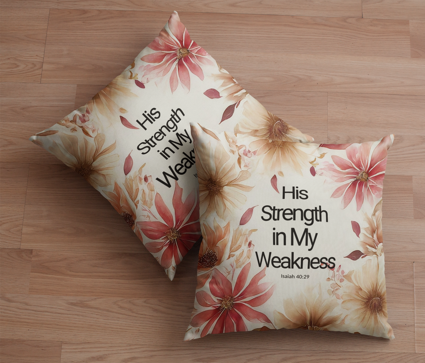 His Strength in My Weakness Christian Decorative Home Decor Pillow