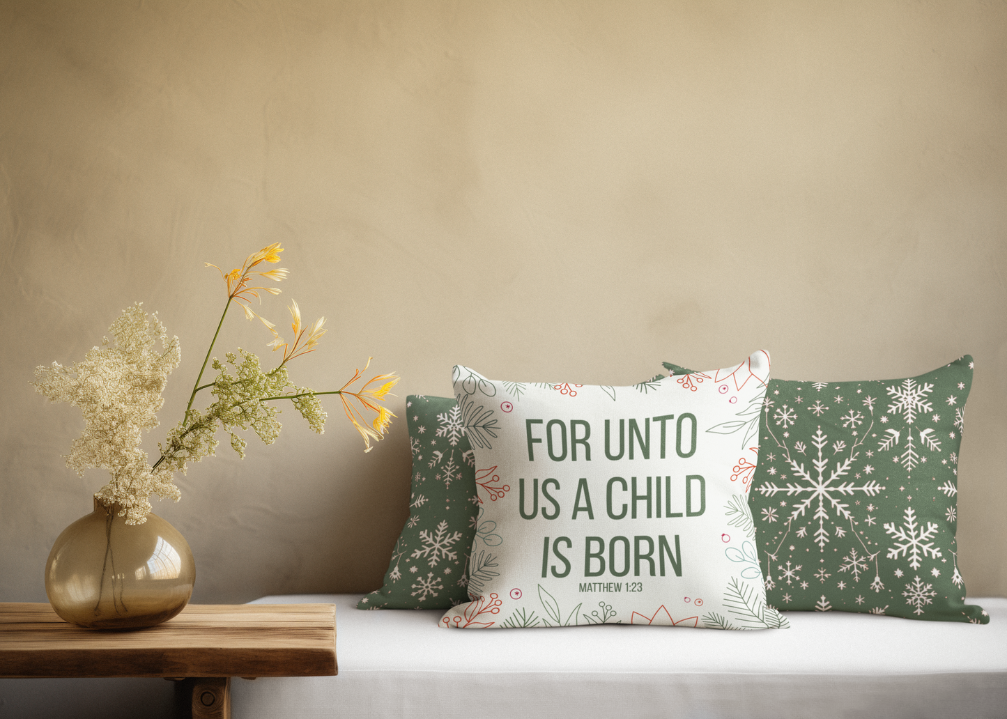 A Child Is Born Christian Christmas Pillow Holiday Home Decor Throw Pillow