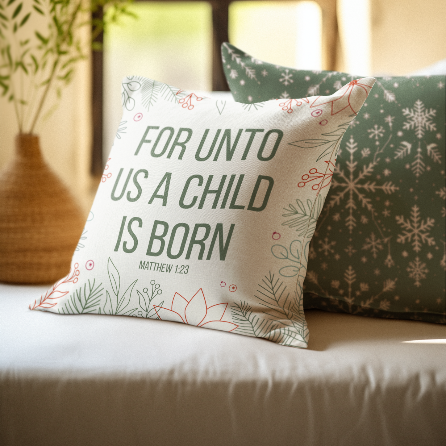 A Child Is Born Christian Christmas Pillow Holiday Home Decor Throw Pillow