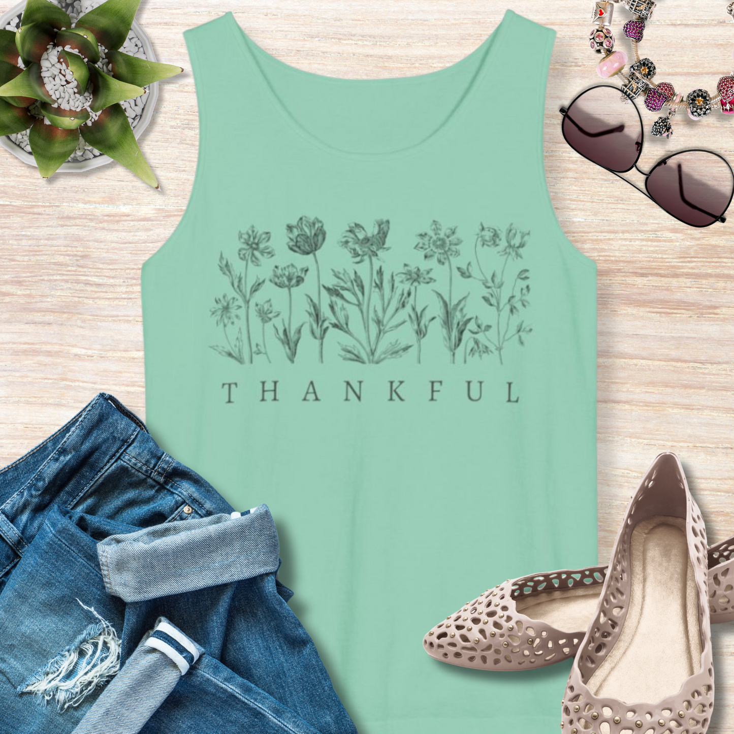 Thankful Floral Christian Tank Top