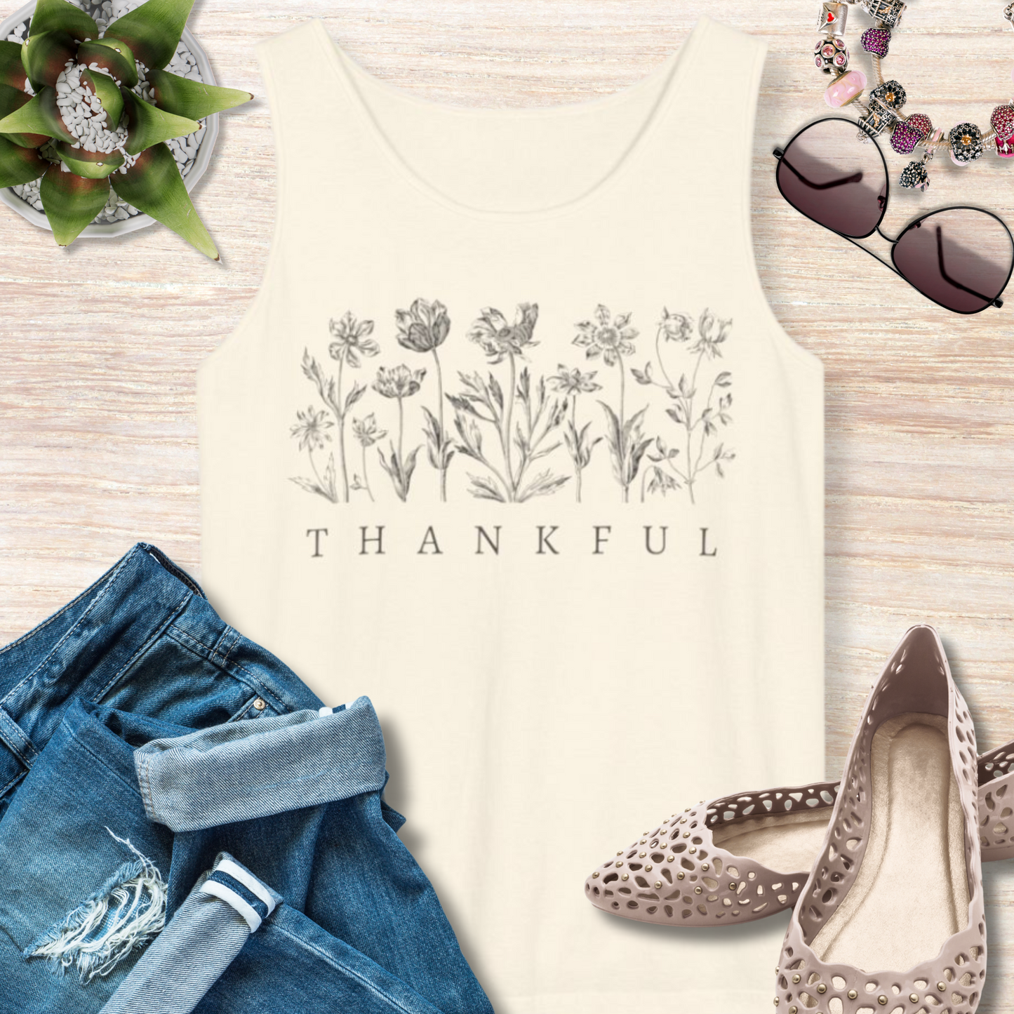 Thankful Floral Christian Tank Top