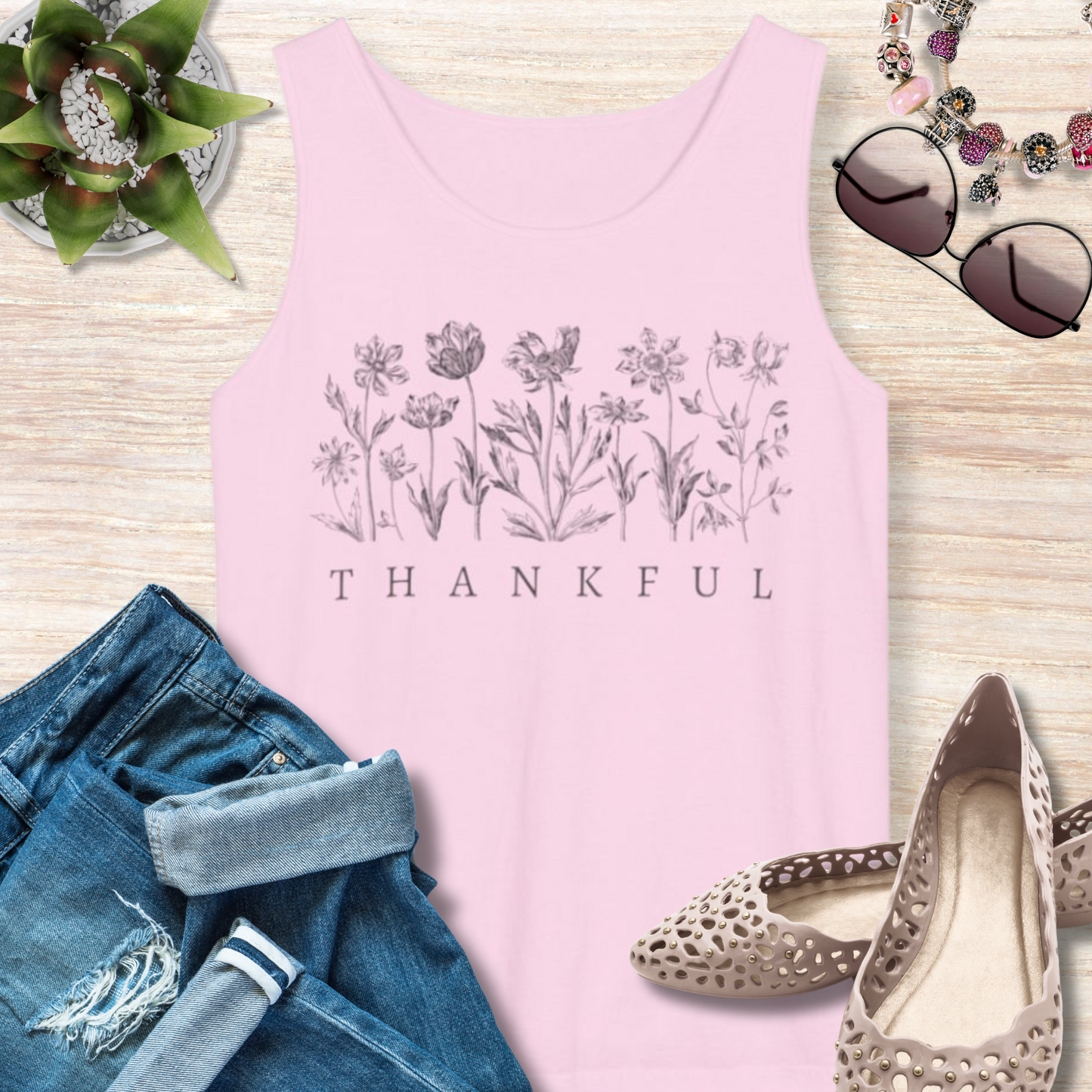 Thankful Floral Christian Tank Top
