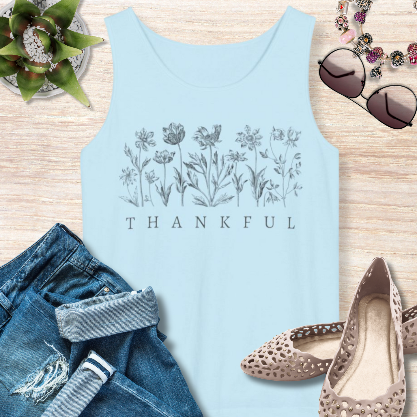 Thankful Floral Christian Tank Top