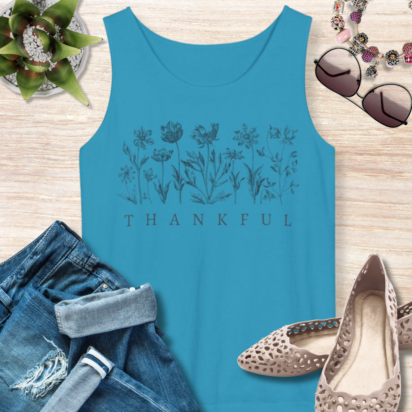 Thankful Floral Christian Tank Top