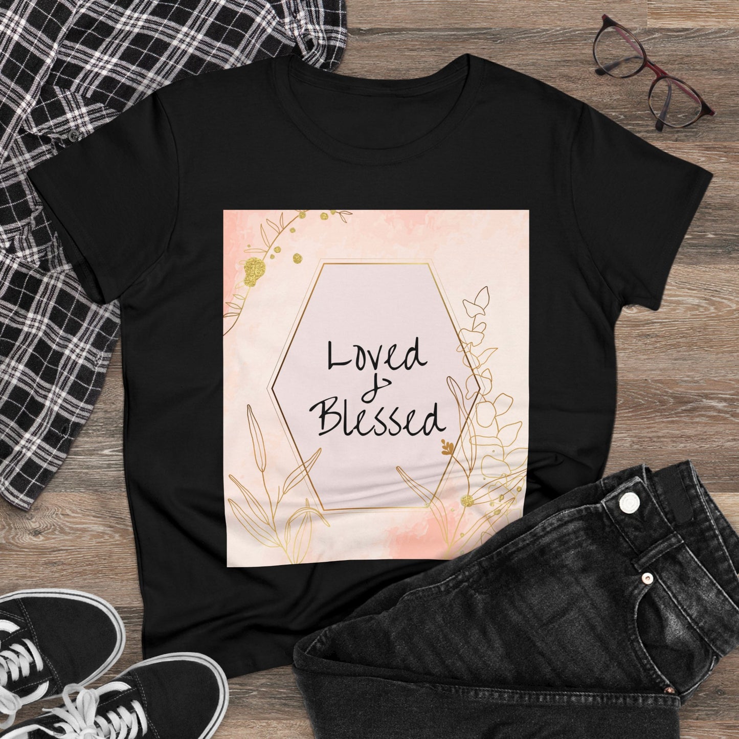 Loved and Blessed Women's Midweight Cotton Christian Tshirt