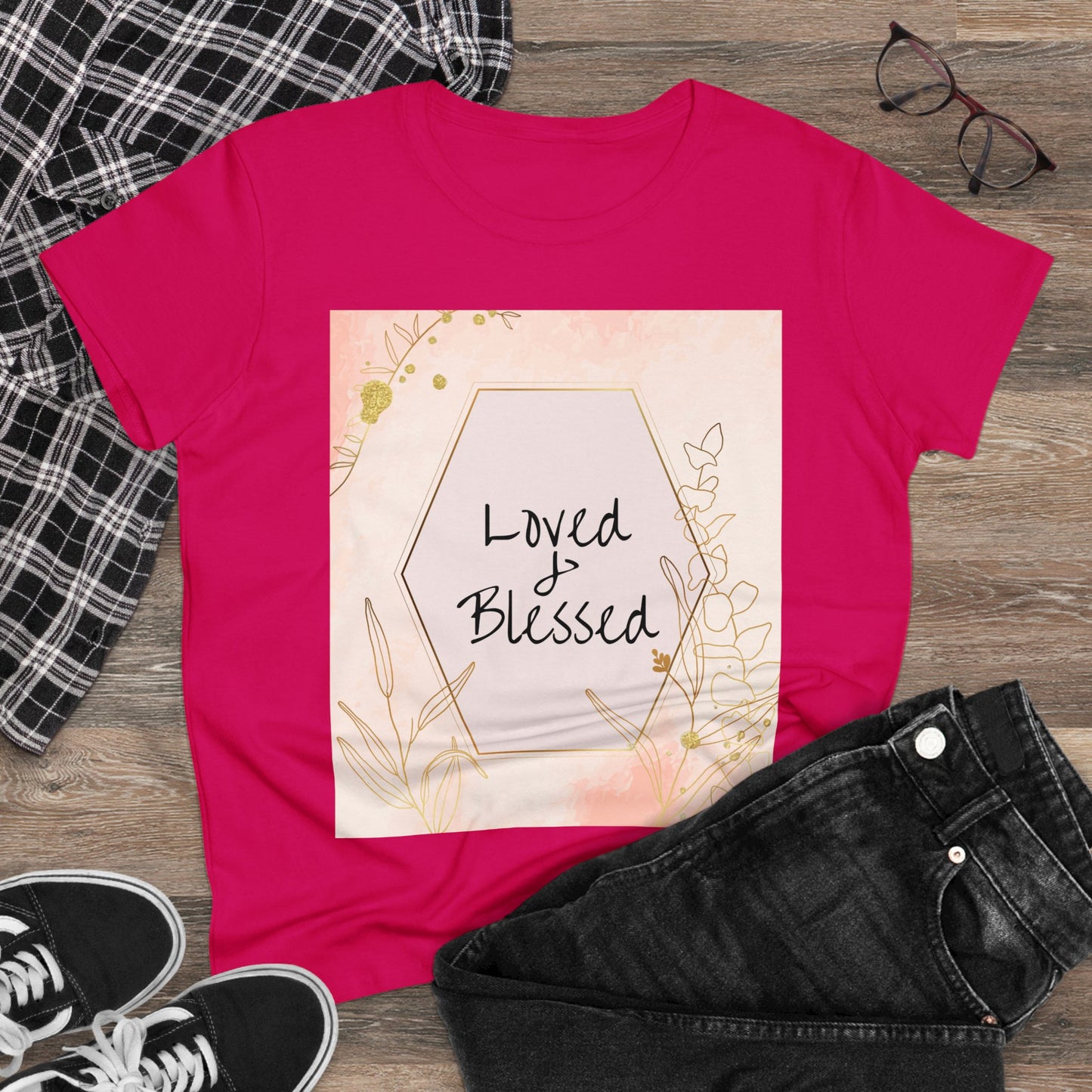 Loved and Blessed Women's Midweight Cotton Christian Tshirt