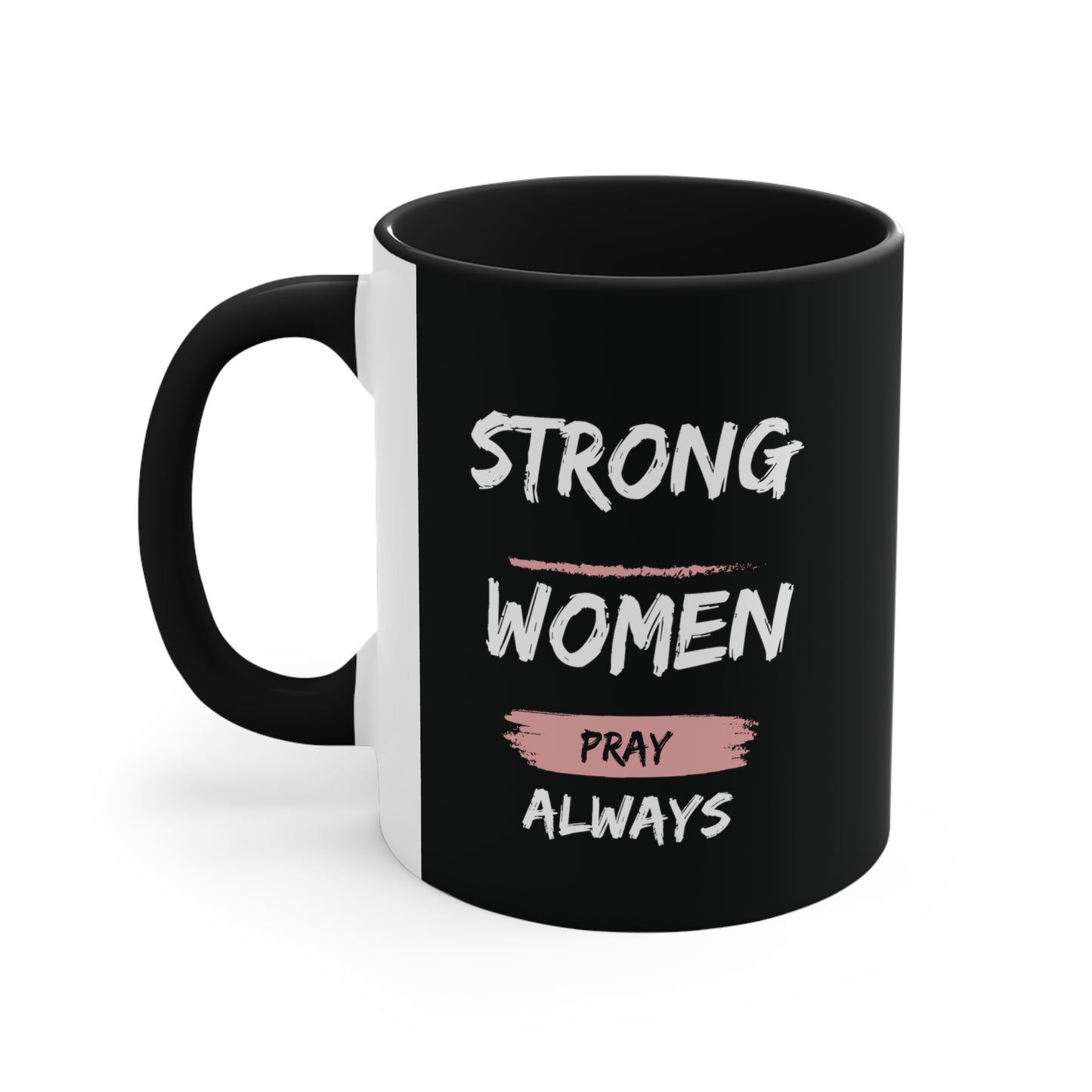 Strong Women Pray Christian Mug with Bible Verse Accent Coffee Mug, 11oz