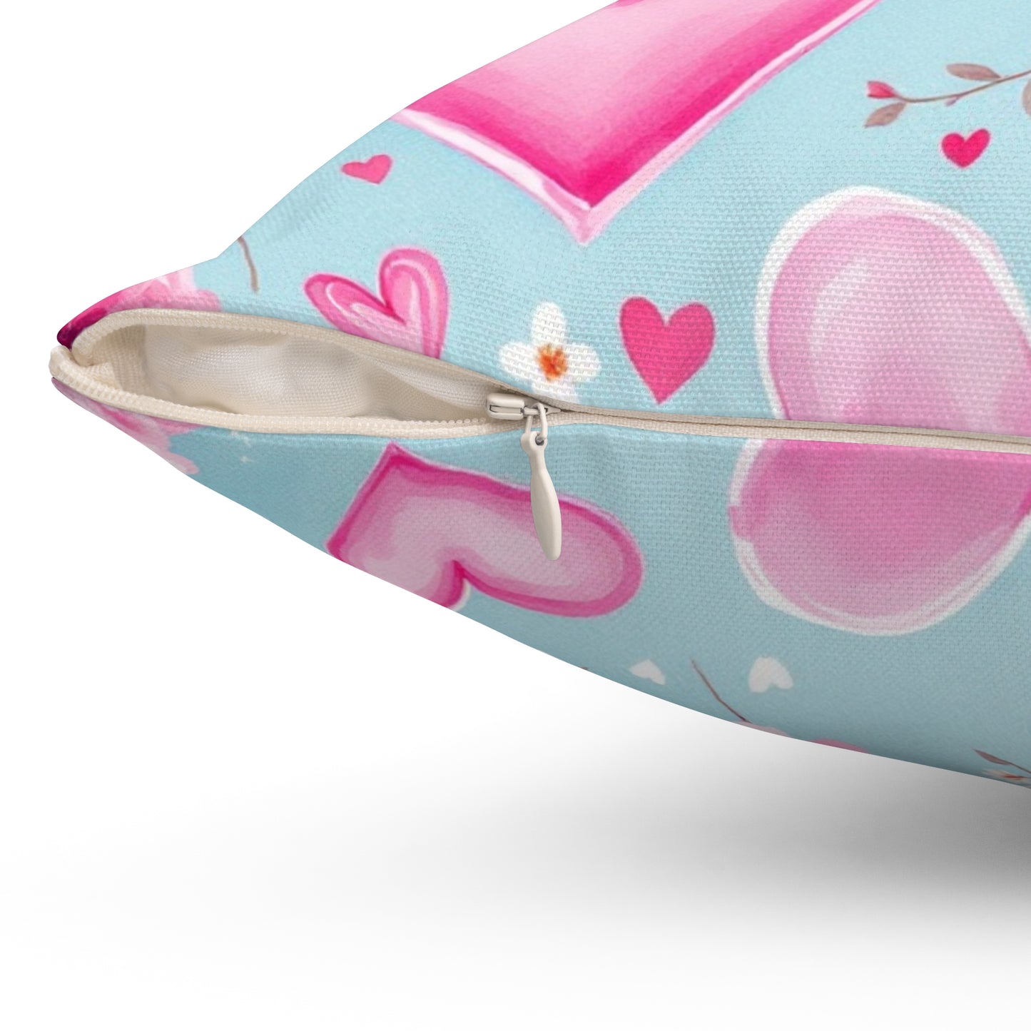 Pink and Blue Love Heart Throw Pillow, Valentine's Day Cushion