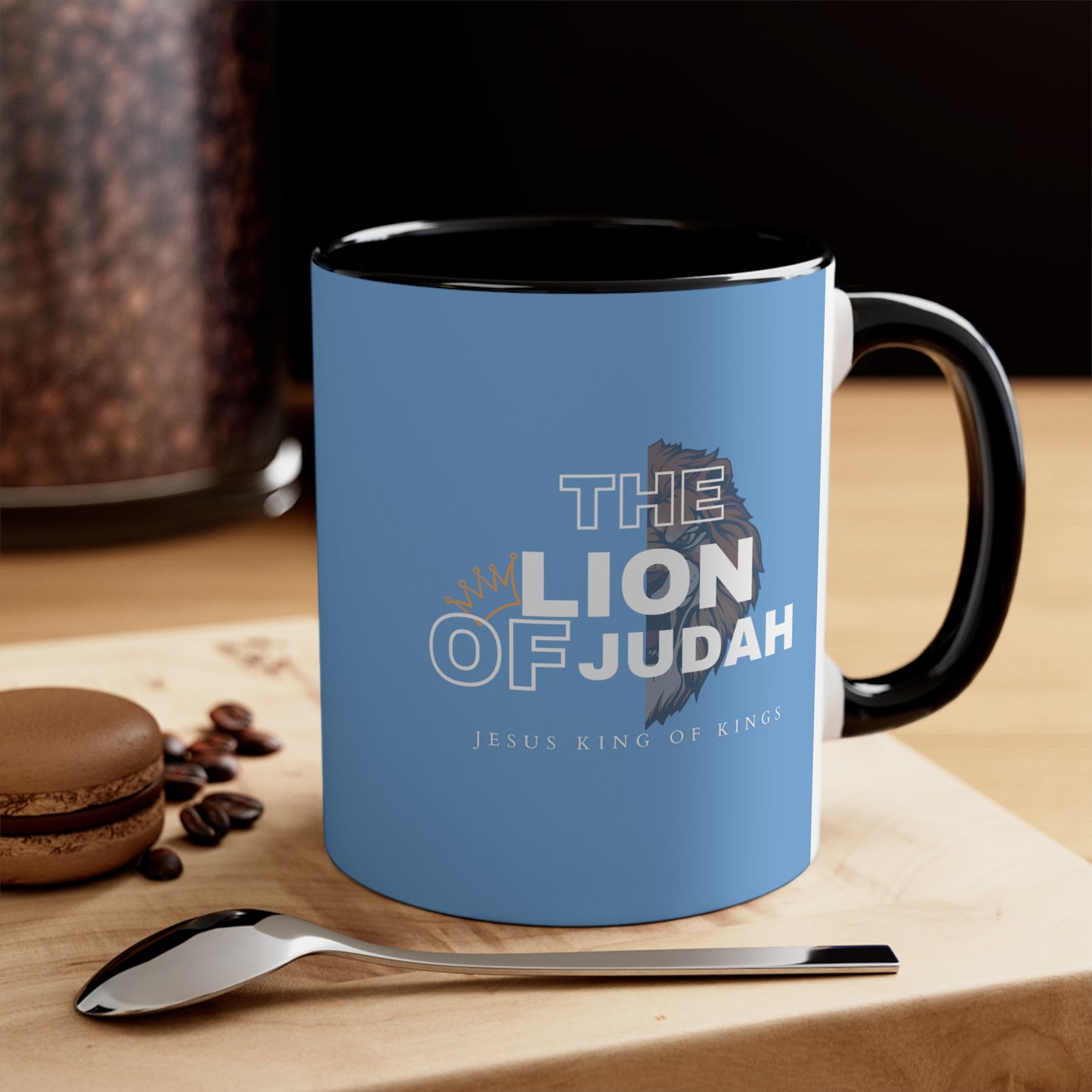 Lion of Judah Christian Inspired Accent Coffee Mug, 11oz in Blue