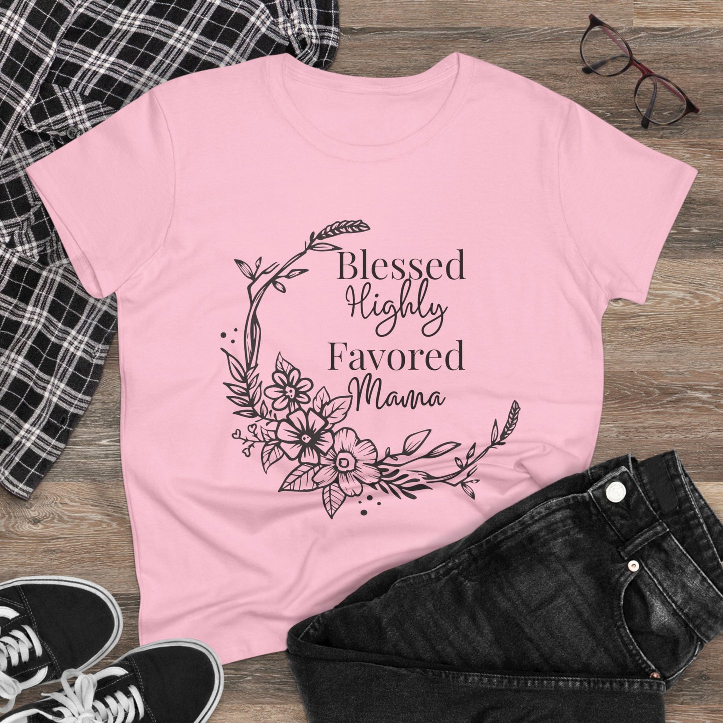 Blessed Highly Favored Mama Women's Midweight Cotton Tshirt