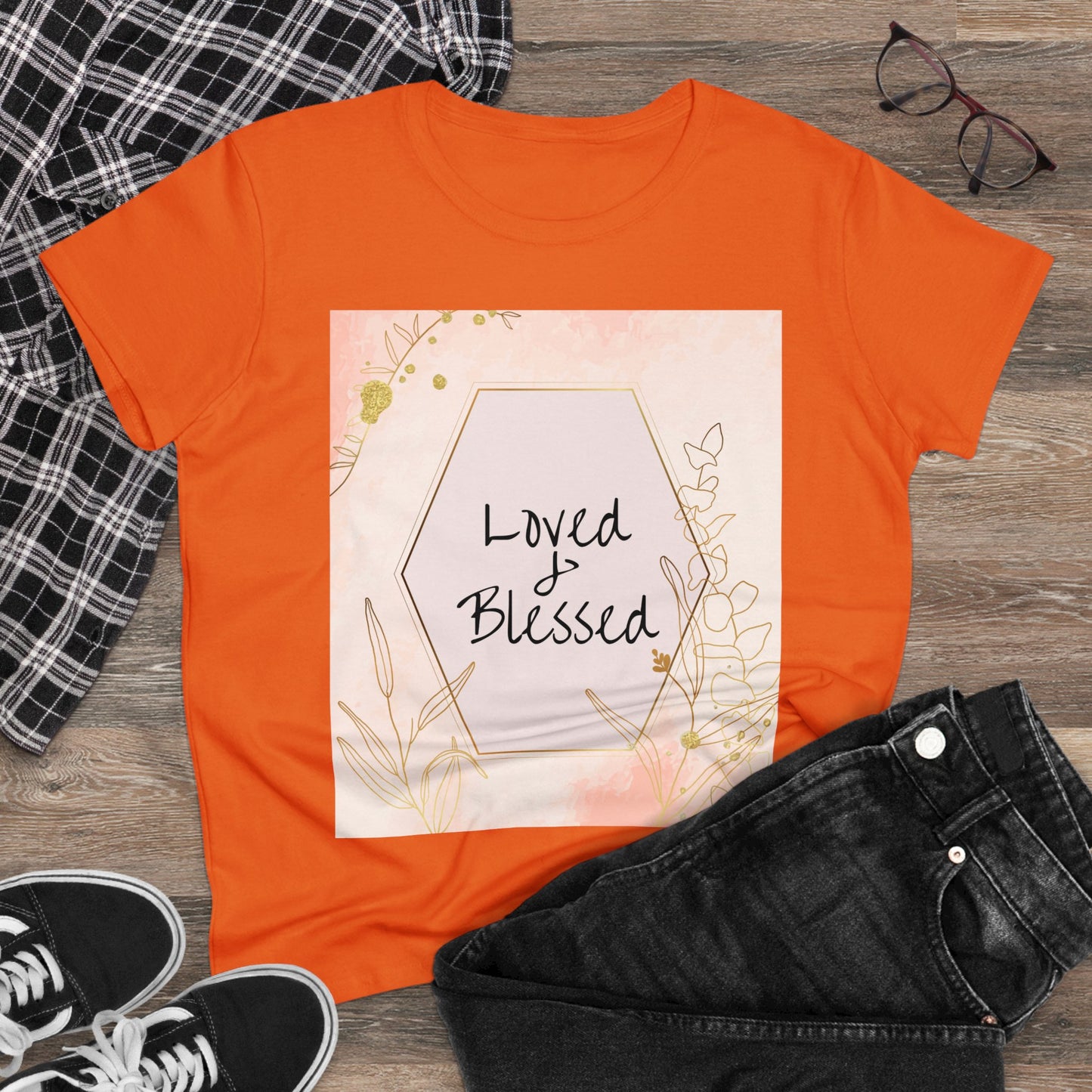 Loved and Blessed Women's Midweight Cotton Christian Tshirt