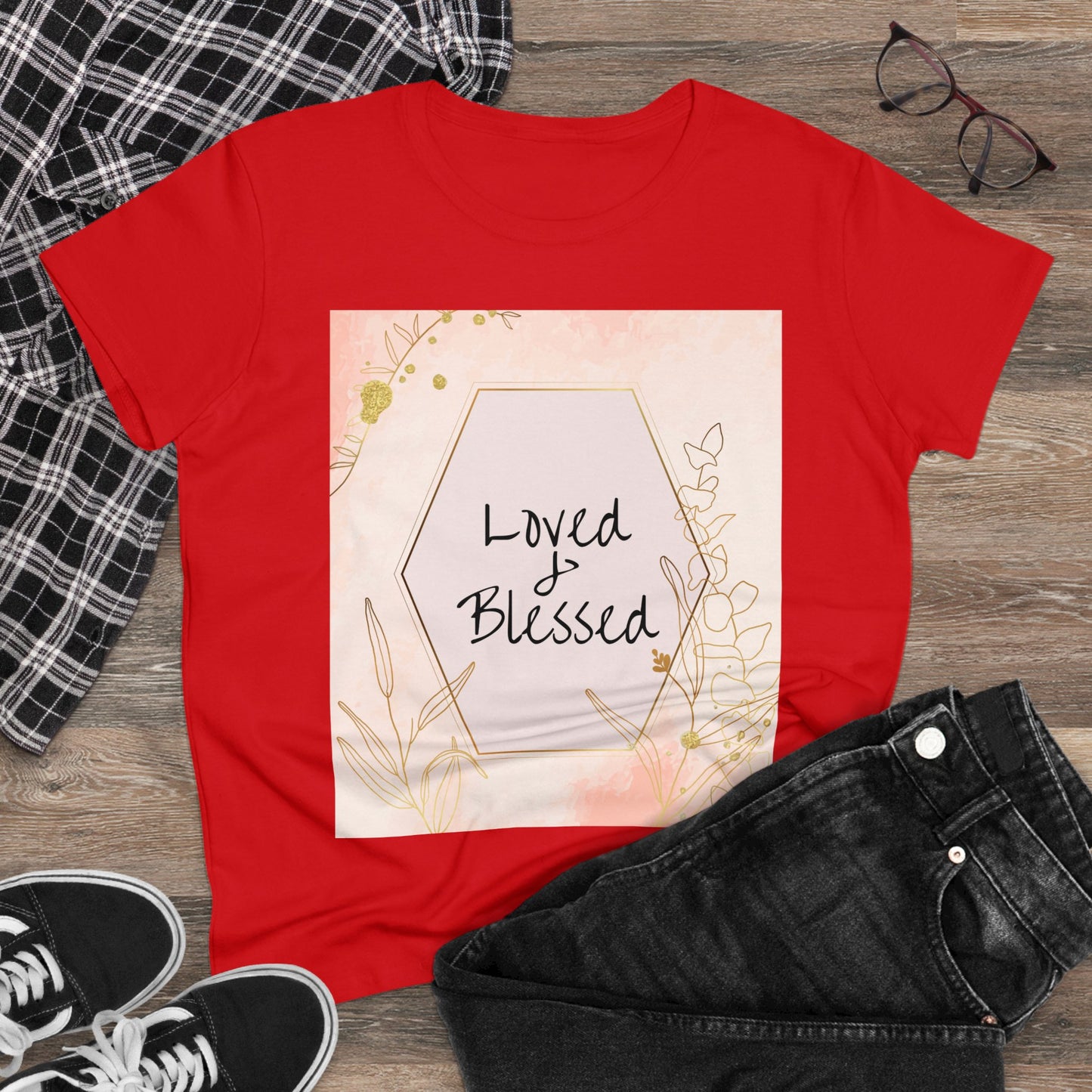 Loved and Blessed Women's Midweight Cotton Christian Tshirt