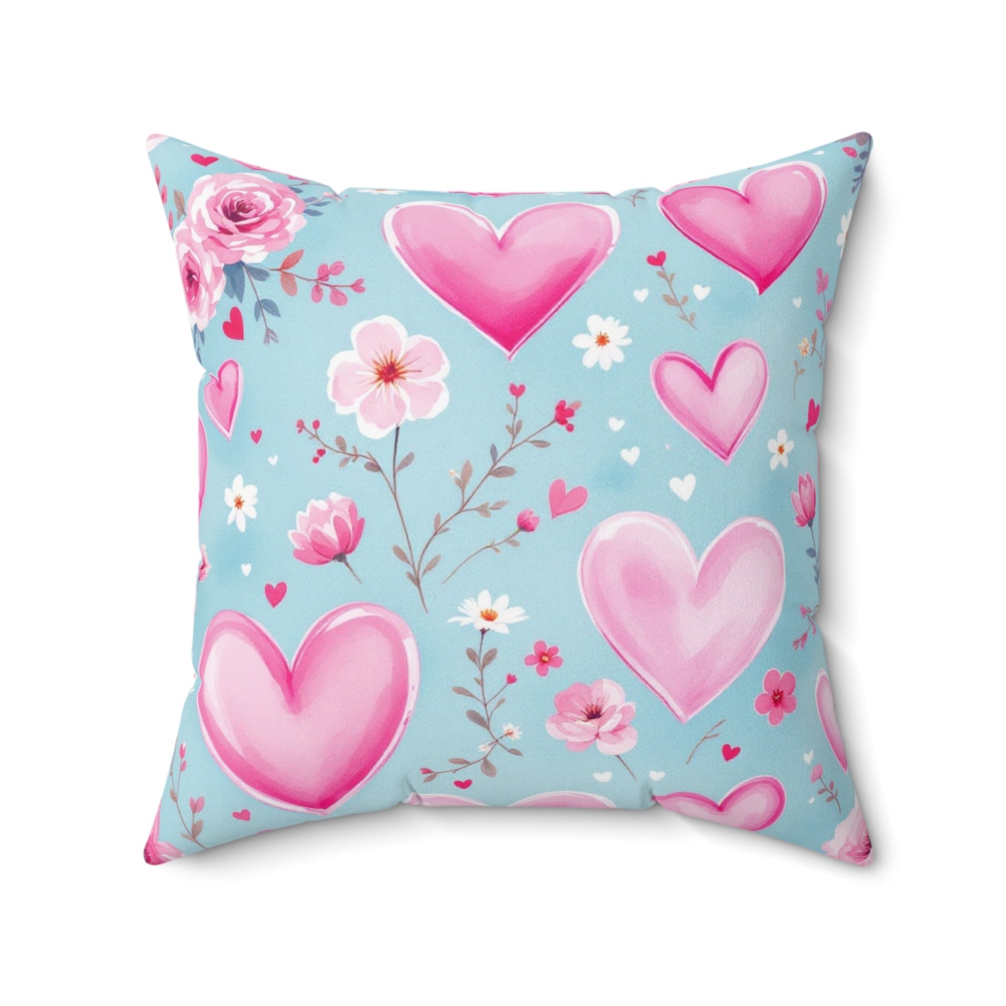 Pink and Blue Love Heart Throw Pillow, Valentine's Day Cushion