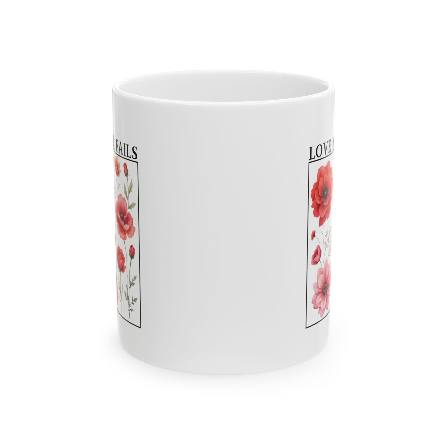 Christian Coffee Mug, Love Never Fails Mug, Ceramic Mug (11oz, 15oz) Faith Gift, Inspirational Tea Cup, Bible Verse Mug