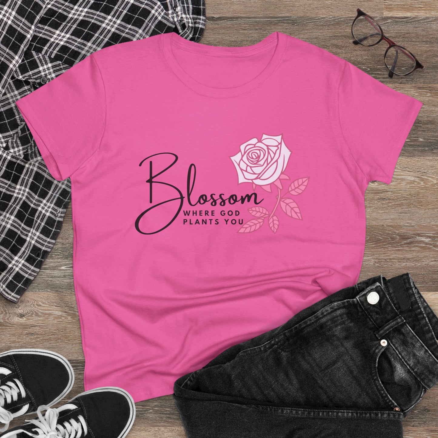 Blossom Where You Are Planted Midweight Cotton Tshirt for Women