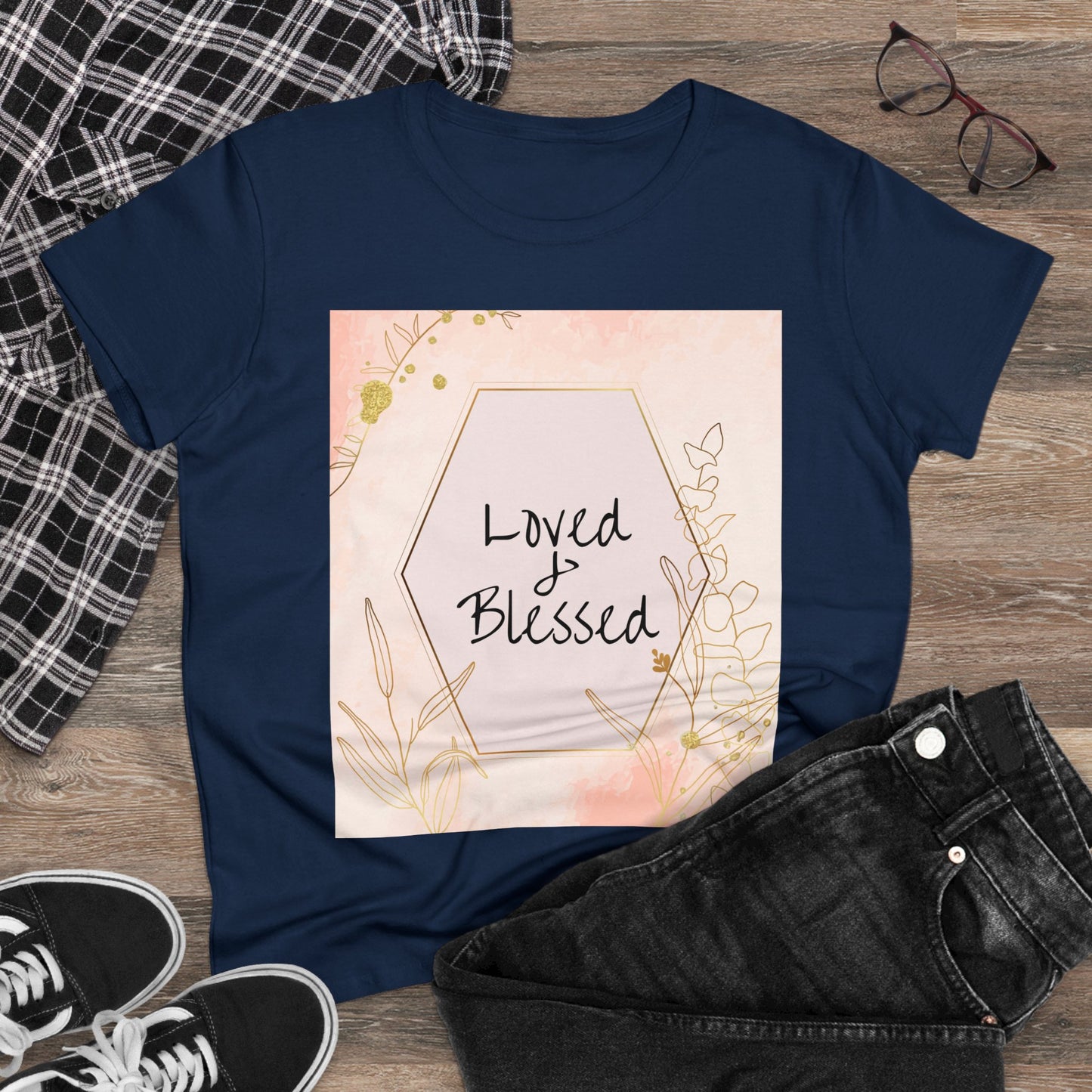 Loved and Blessed Women's Midweight Cotton Christian Tshirt