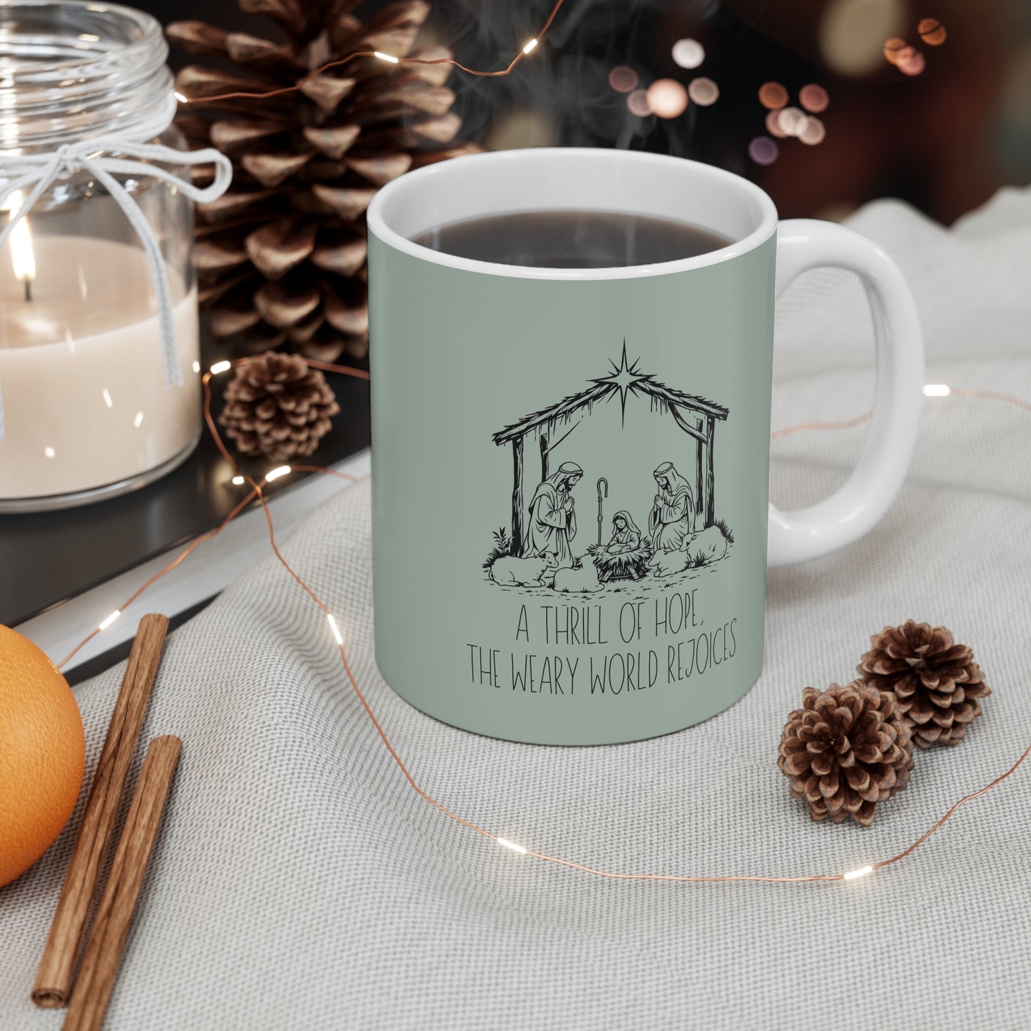 Christmas Holiday Christian Coffee Mug 11oz, Nativity Mug for Christmas, Religious Christmas Mug Gift, Festive Xmas Coffee Cup, Holiday Tea