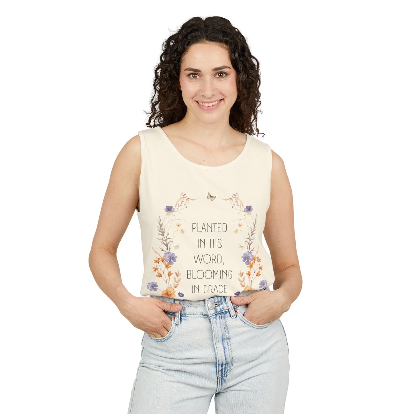 Planted in His Word Blooming in Grace Christian Tank Top