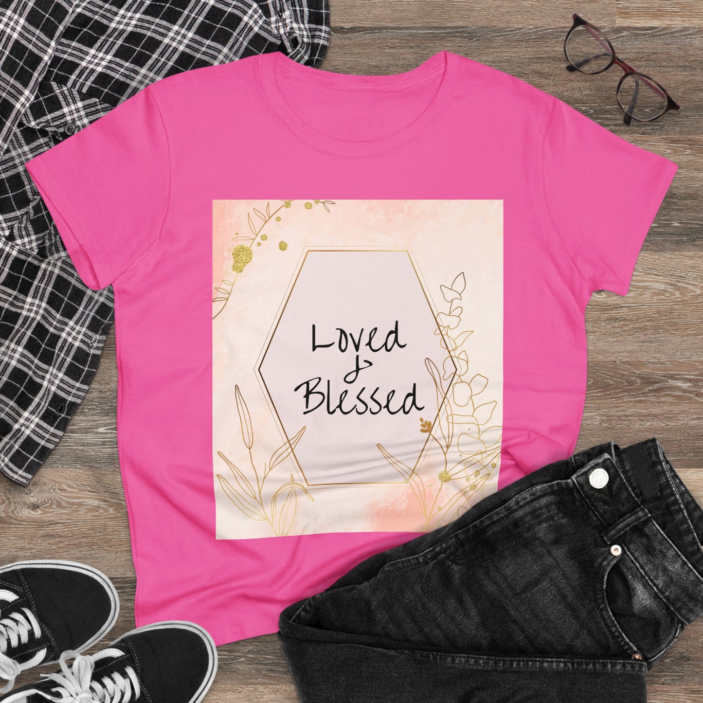 Loved and Blessed Women's Midweight Cotton Christian Tshirt