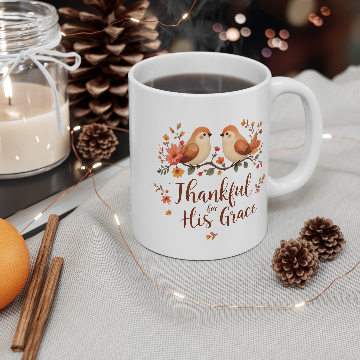 Thankful for His Grace Mug, Christian Coffee Mug, Thanksgiving Mug, Thanksgiving Christian Coffee Mug 11oz
