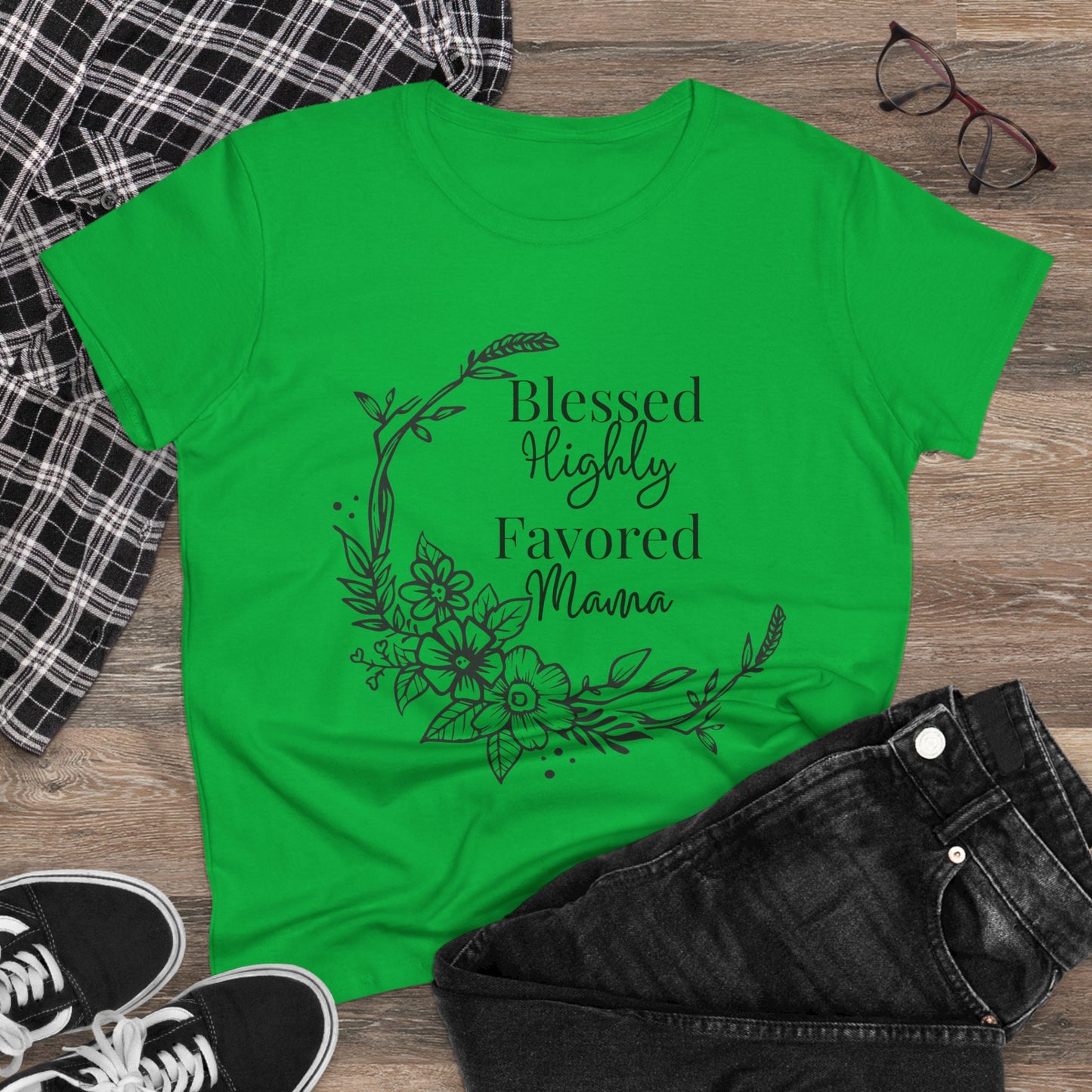 Blessed Highly Favored Mama Women's Midweight Cotton Tshirt