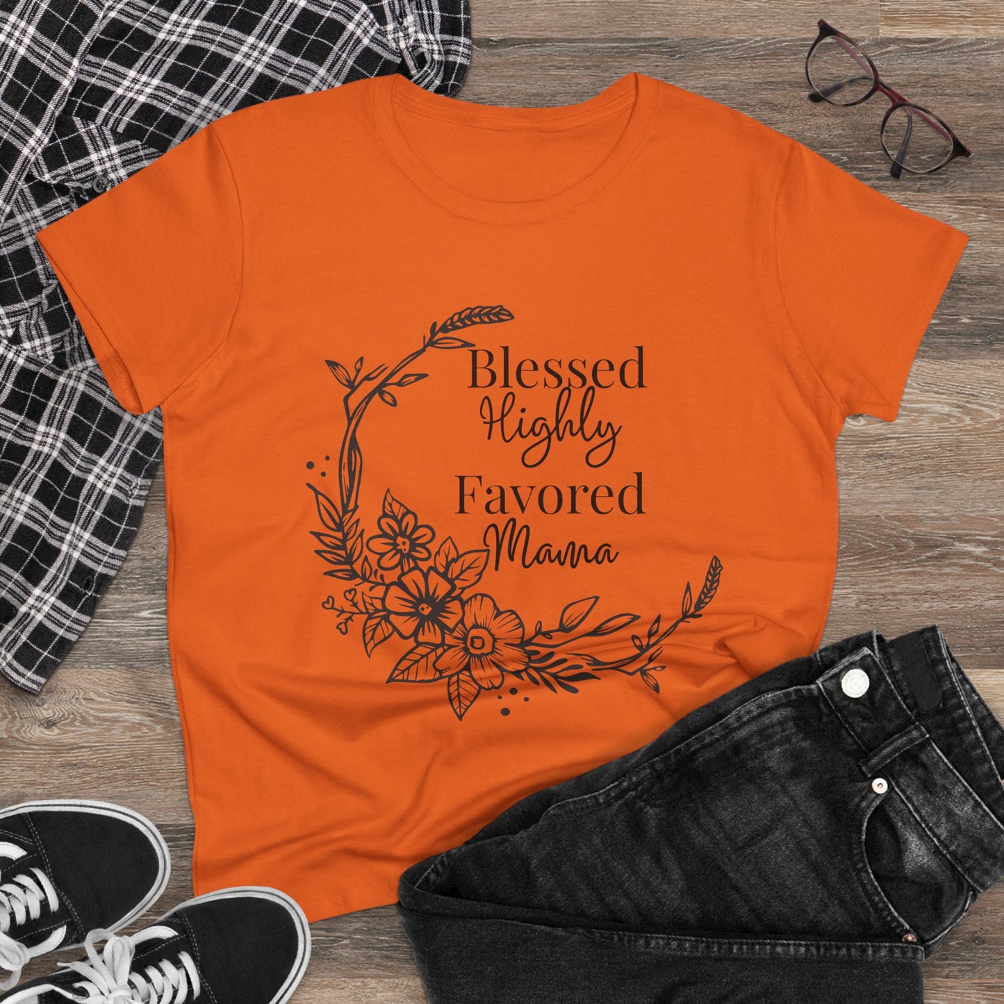 Blessed Highly Favored Mama Women's Midweight Cotton Tshirt