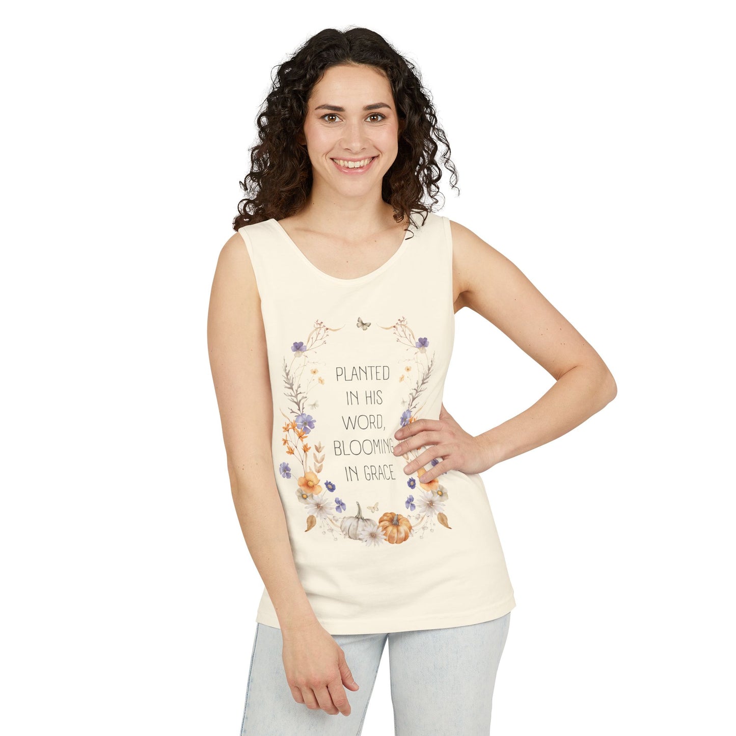 Planted in His Word Blooming in Grace Christian Tank Top
