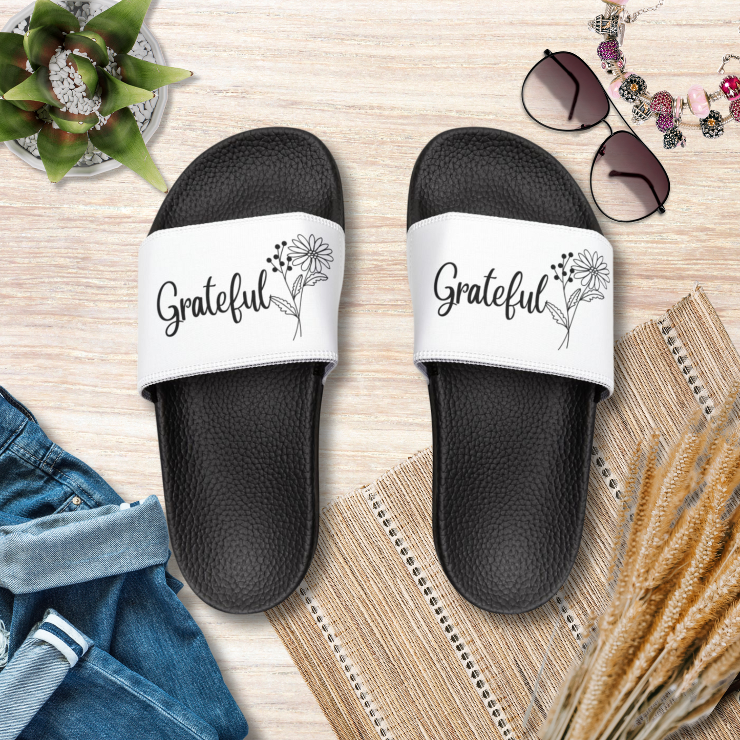 Grateful Sandle Christian Women's Removable Strap Sandals for Christian Mom Slip Sandle Gifts for Christian Mommy Flip Flop with US Flag Graphics