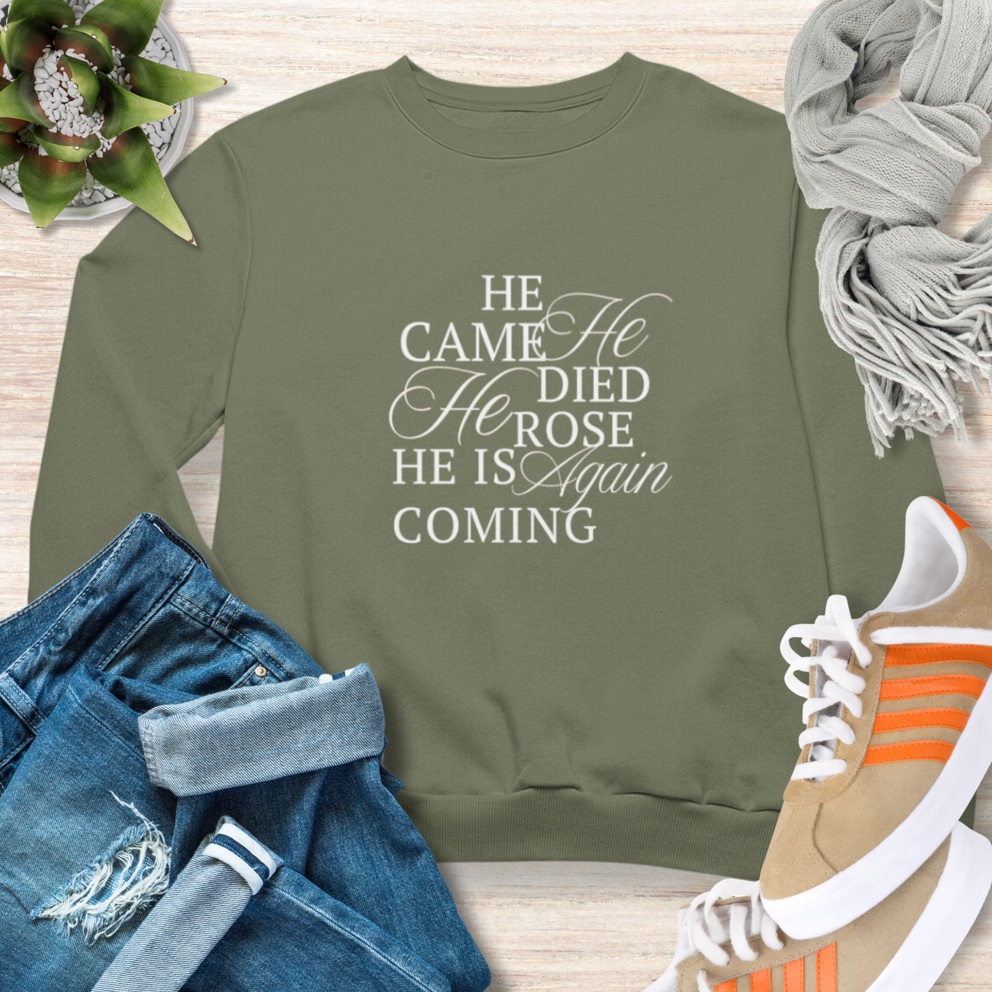 Christian Easter Sweatshirt, He Came Died Rose and is Coming Again
