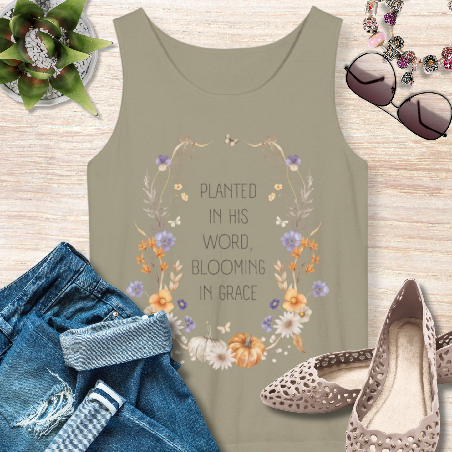 Planted in His Word Blooming in Grace Christian Tank Top