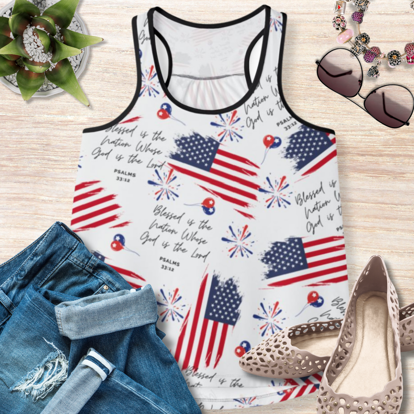 God and Country Womens Tank Top for Christian Women US Flag Tank Top with Blessed is the Nation Bible Verse Women Tank Top American Flag Tank Top